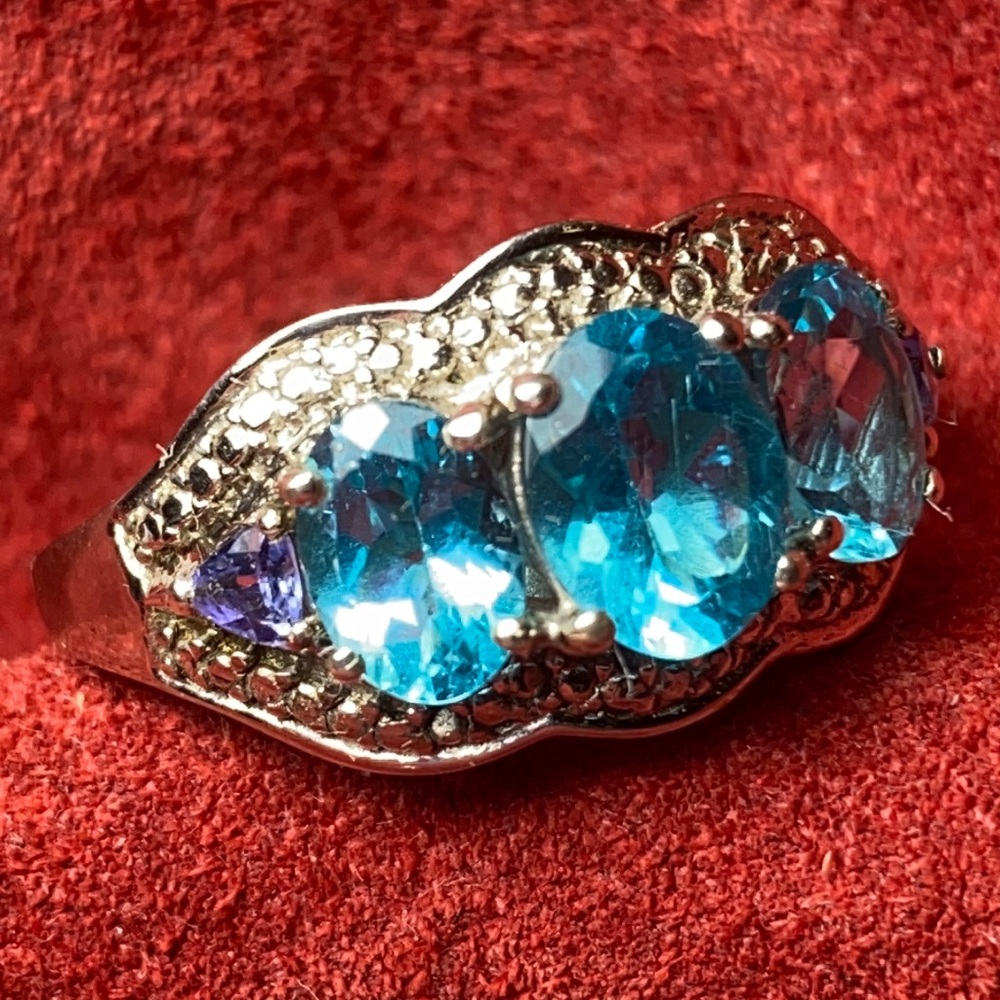 Blue Sterling Silver 925 Ring 9.5 Costume Jewelry